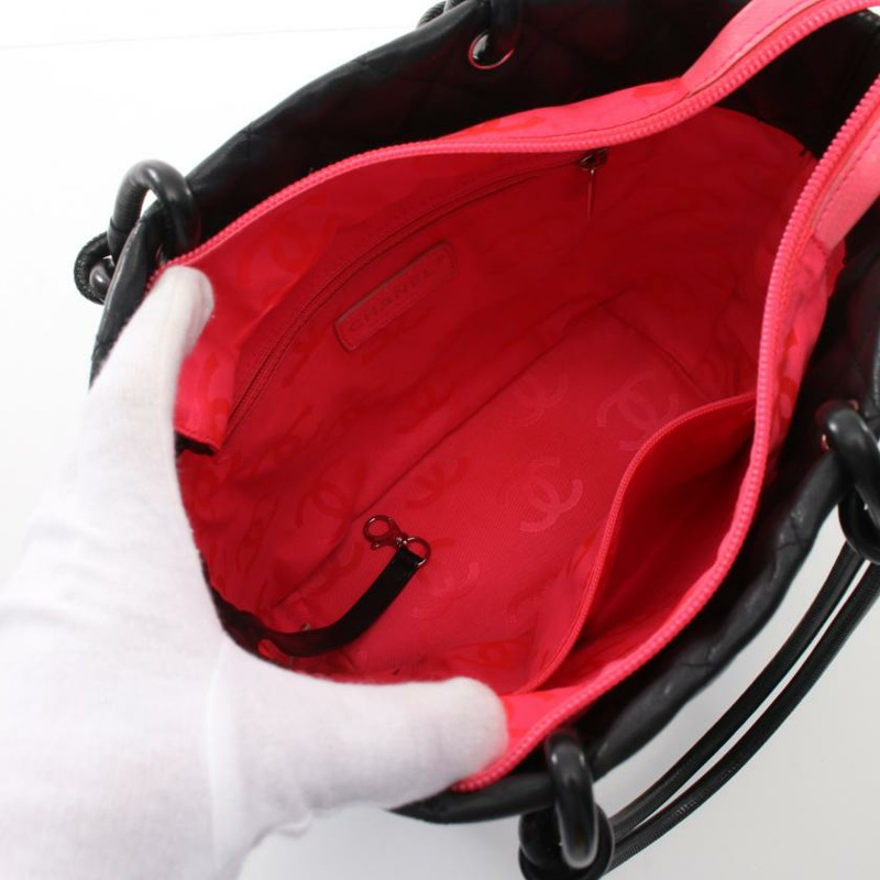 【日本直送】 中古CHANEL[B]康鵬系列  手提包 真皮托特包 黑色 白色-2