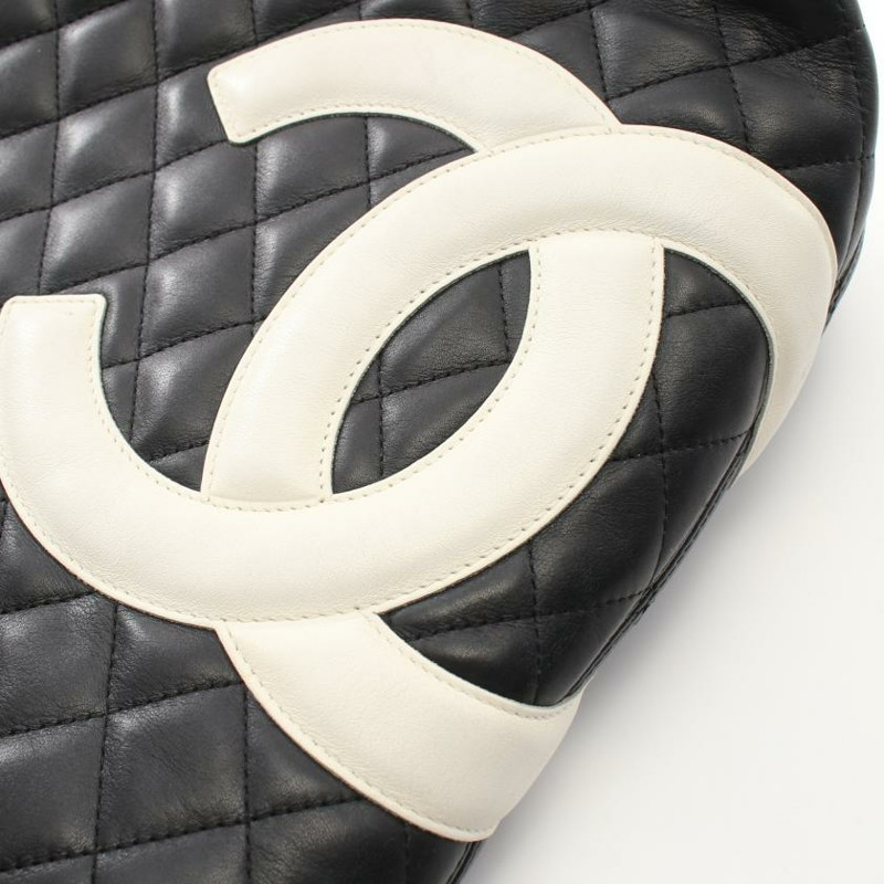 【日本直送】 中古CHANEL[B]康鵬系列  手提包 真皮托特包 黑色 白色-8
