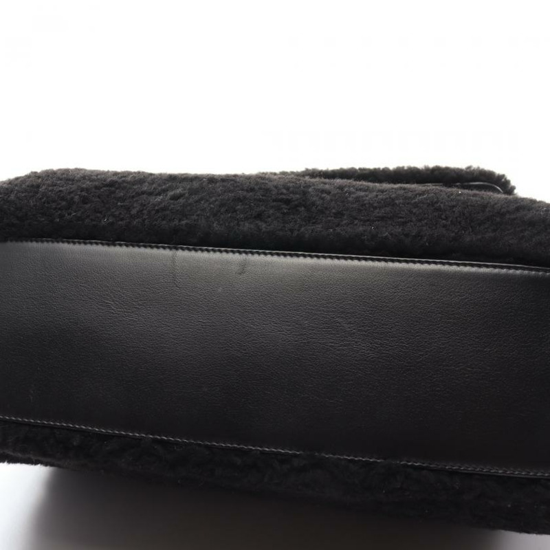 【日本直送】 中古CHANEL[B]雙C標誌 頂部把手 襟翼 手包 羊毛皮 皮革 黑色 黃金五金-4