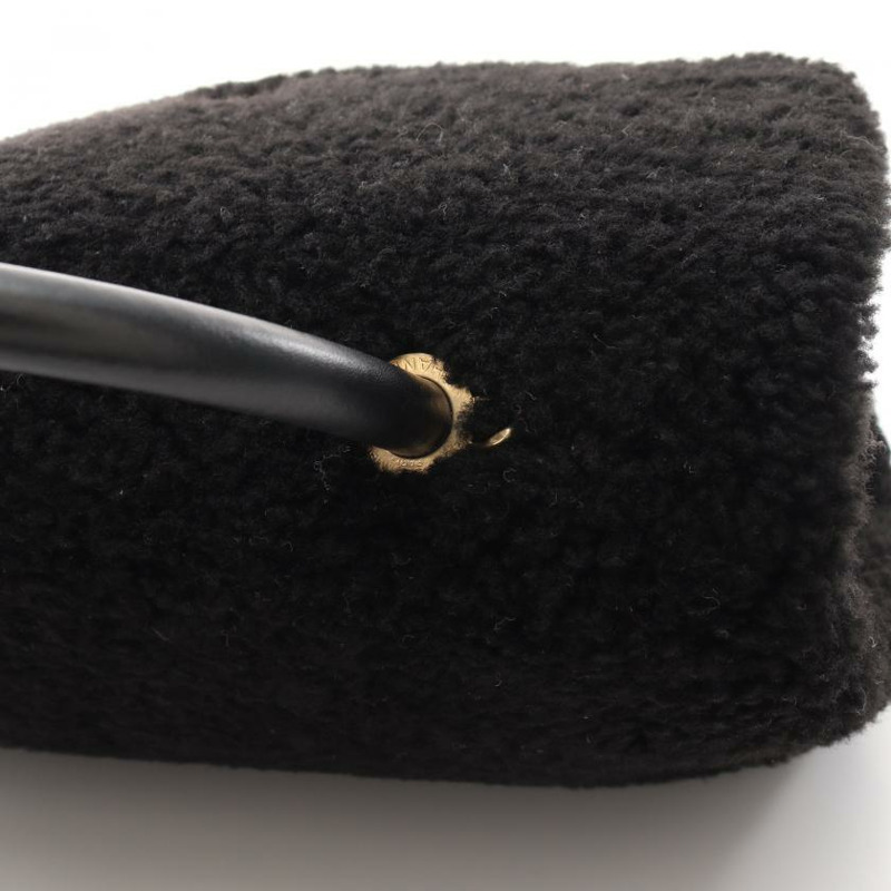 【日本直送】 中古CHANEL[B]雙C標誌 頂部把手 襟翼 手包 羊毛皮 皮革 黑色 黃金五金-10