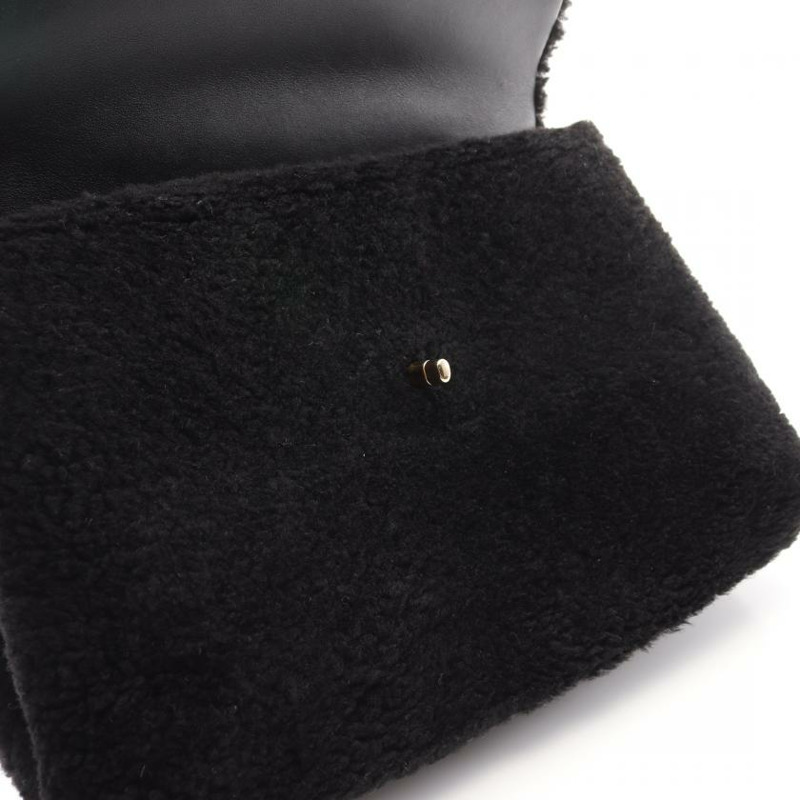 【日本直送】 中古CHANEL[B]雙C標誌 頂部把手 襟翼 手包 羊毛皮 皮革 黑色 黃金五金-11