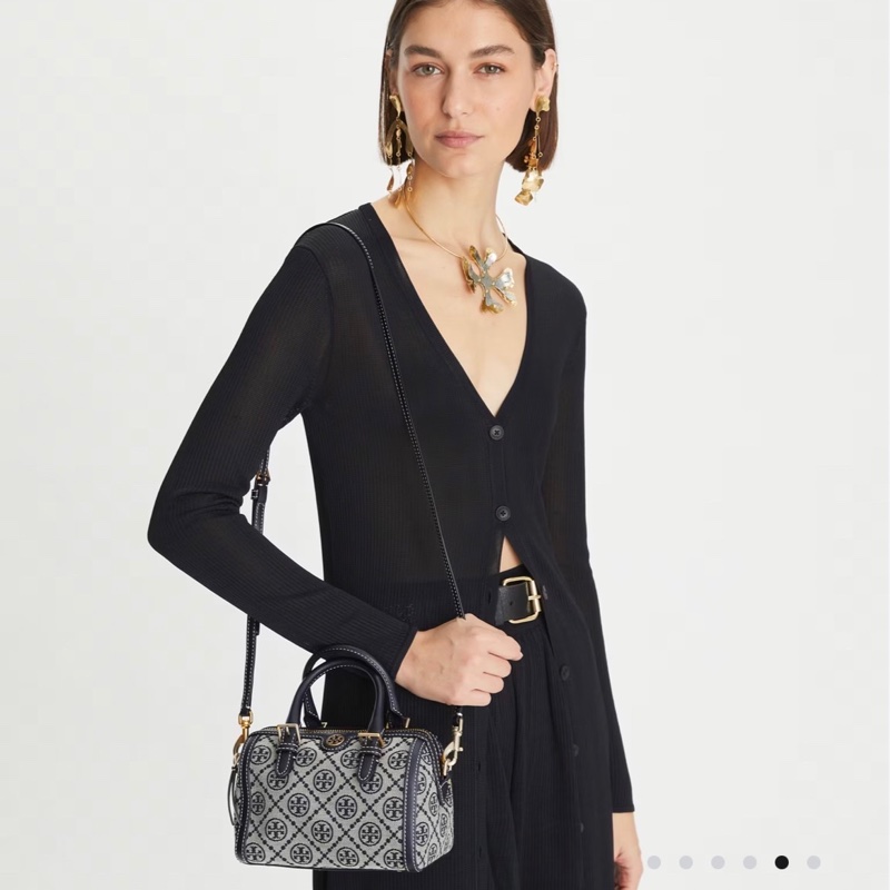 Tory Burch 專櫃款 T MONOGRAM 緹花迷你波士頓包-4