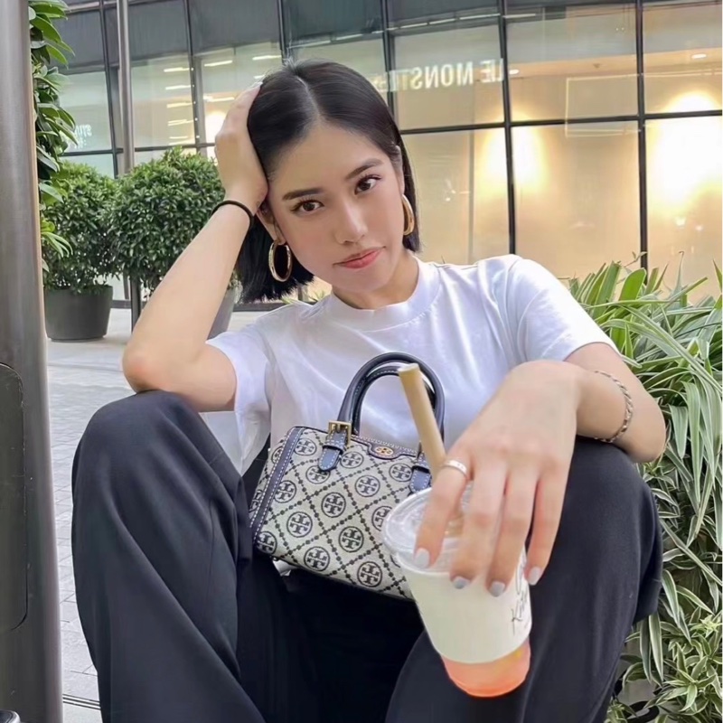 Tory Burch 專櫃款 T MONOGRAM 緹花迷你波士頓包-6