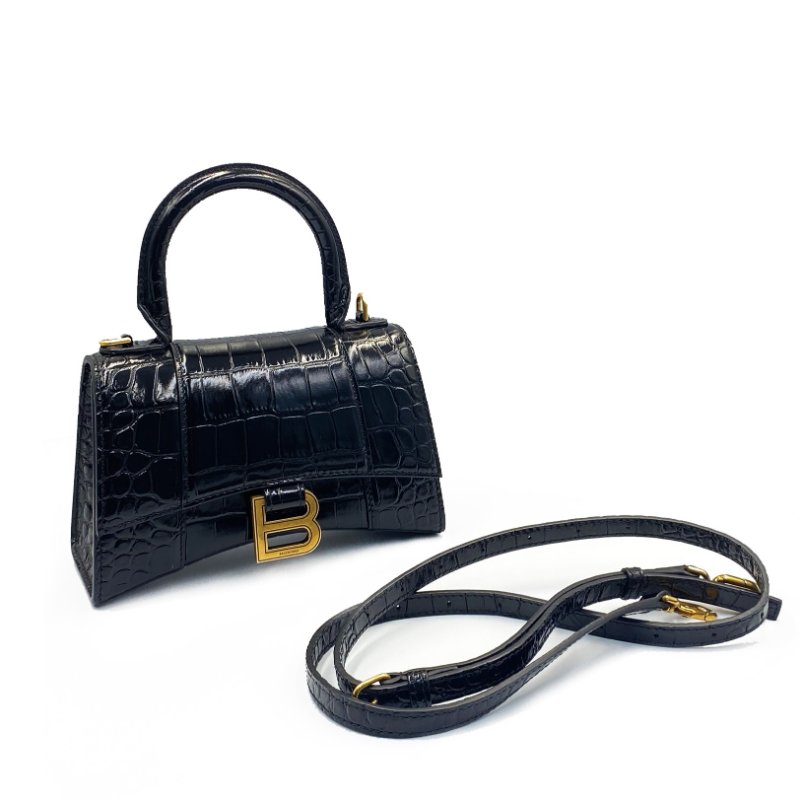 Balenciaga Hourglass mini 鱷魚壓紋小牛皮手提包-0
