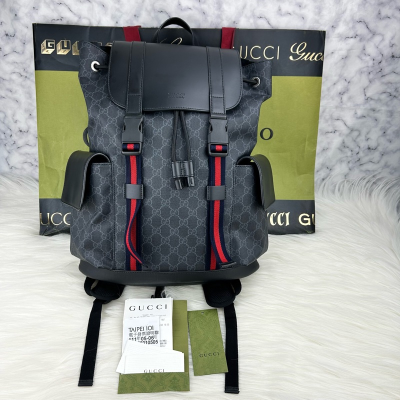 GUCCI Supreme GG souple 紅黑配色軍旅大後背包 雙肩背包-0