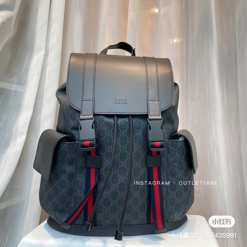GUCCI Supreme GG souple 紅黑配色軍旅大後背包 雙肩背包-2