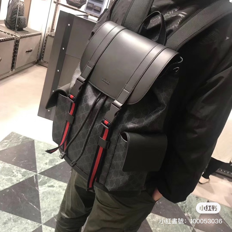 GUCCI Supreme GG souple 紅黑配色軍旅大後背包 雙肩背包-5