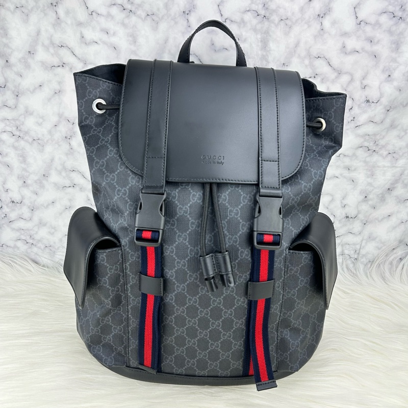 GUCCI Supreme GG souple 紅黑配色軍旅大後背包 雙肩背包-6