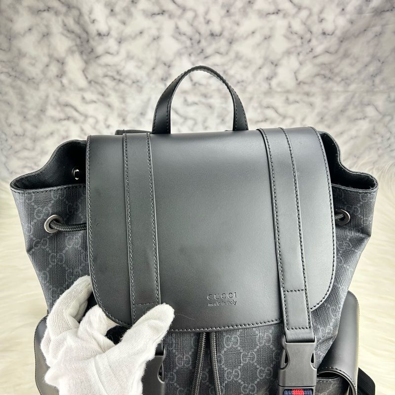 GUCCI Supreme GG souple 紅黑配色軍旅大後背包 雙肩背包-12