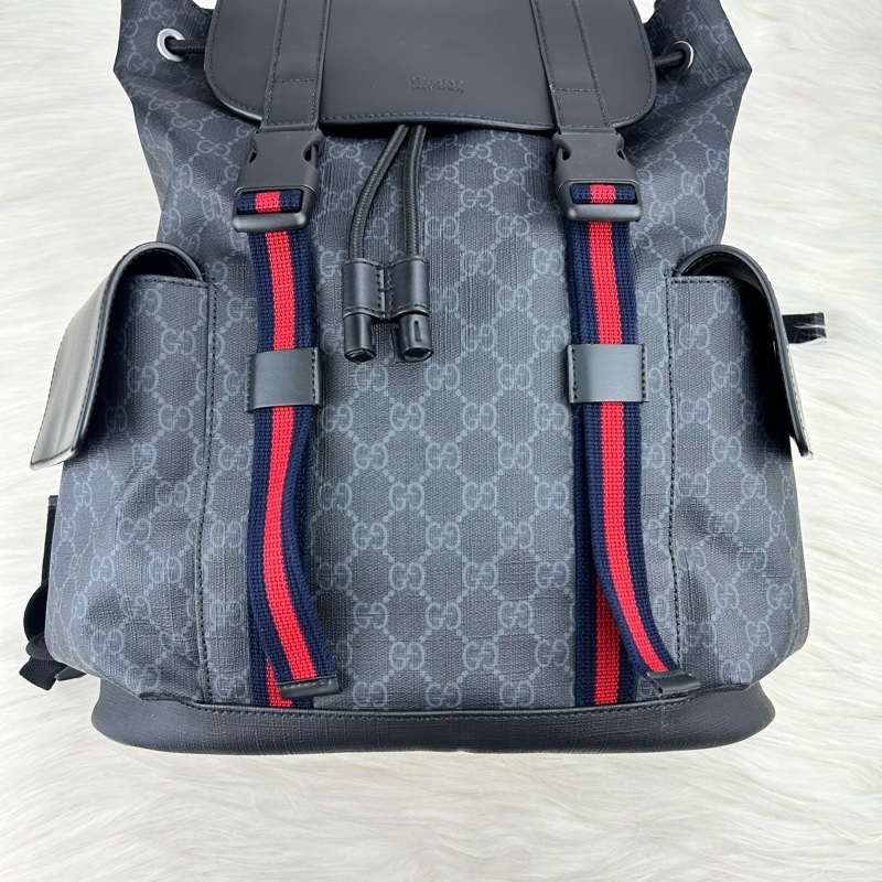 GUCCI Supreme GG souple 紅黑配色軍旅大後背包 雙肩背包-16