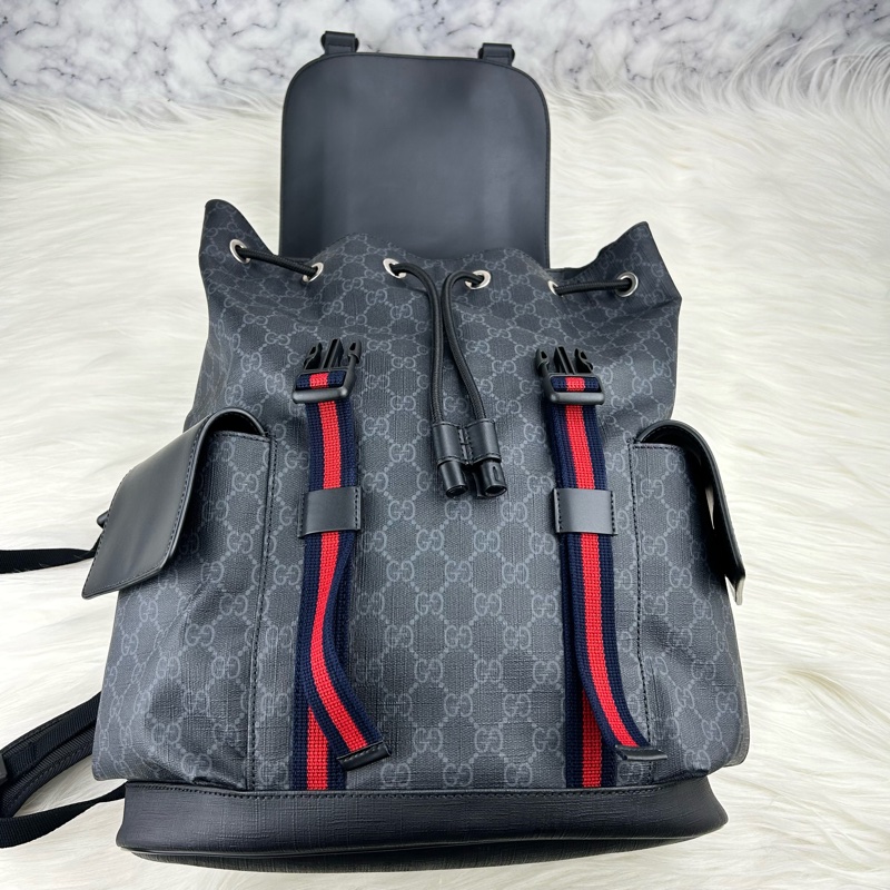 GUCCI Supreme GG souple 紅黑配色軍旅大後背包 雙肩背包-24