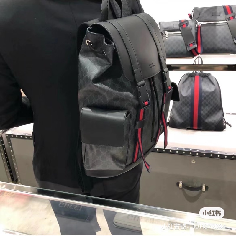 GUCCI Supreme GG souple 紅黑配色軍旅大後背包 雙肩背包-31