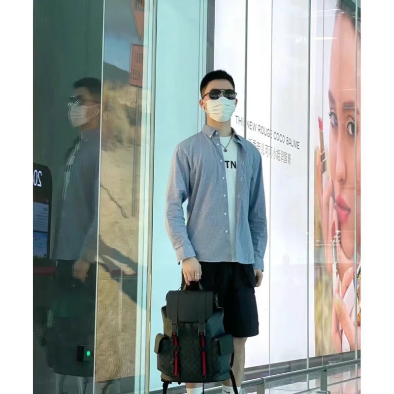 GUCCI Supreme GG souple 紅黑配色軍旅大後背包 雙肩背包-32