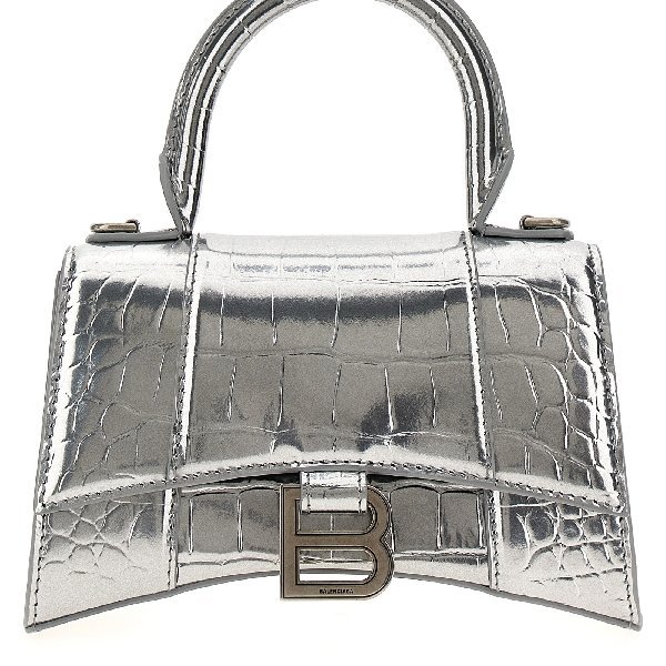 Balenciaga 592833 Hourglass XS 小牛皮鱷魚紋沙漏包 金屬銀色/國外同步折扣至8/30日止-3