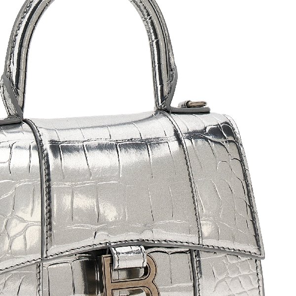 Balenciaga 592833 Hourglass XS 小牛皮鱷魚紋沙漏包 金屬銀色/國外同步折扣至8/30日止-5