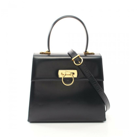 【日本直送】 中古Salvatore Ferragamo[B]Gancino 真皮手提包 黑色 兩用款