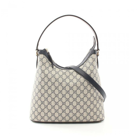 【日本直送】 中古GUCCI[A]GG帆布 手提包 PVC 真皮 米色 海軍藍 兩用款