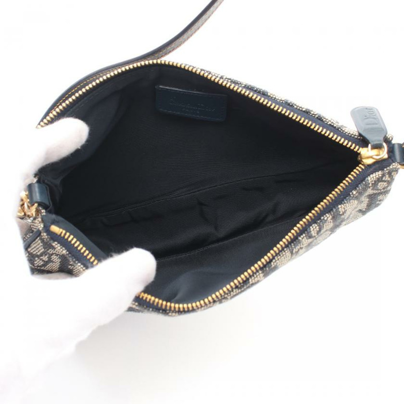 【日本直送】 中古Christian Dior[B]Saddle Bag Trotter 帆佈單肩包 真皮 米色 海軍藍-2