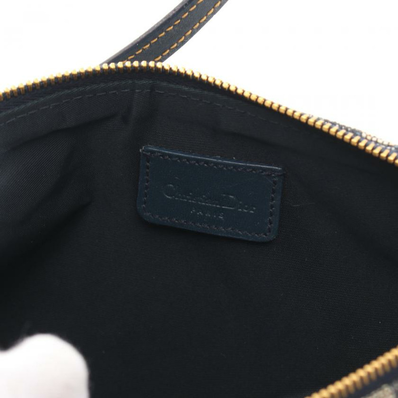 【日本直送】 中古Christian Dior[B]Saddle Bag Trotter 帆佈單肩包 真皮 米色 海軍藍-3