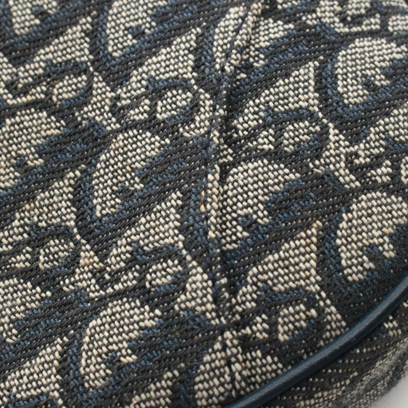 【日本直送】 中古Christian Dior[B]Saddle Bag Trotter 帆佈單肩包 真皮 米色 海軍藍-4
