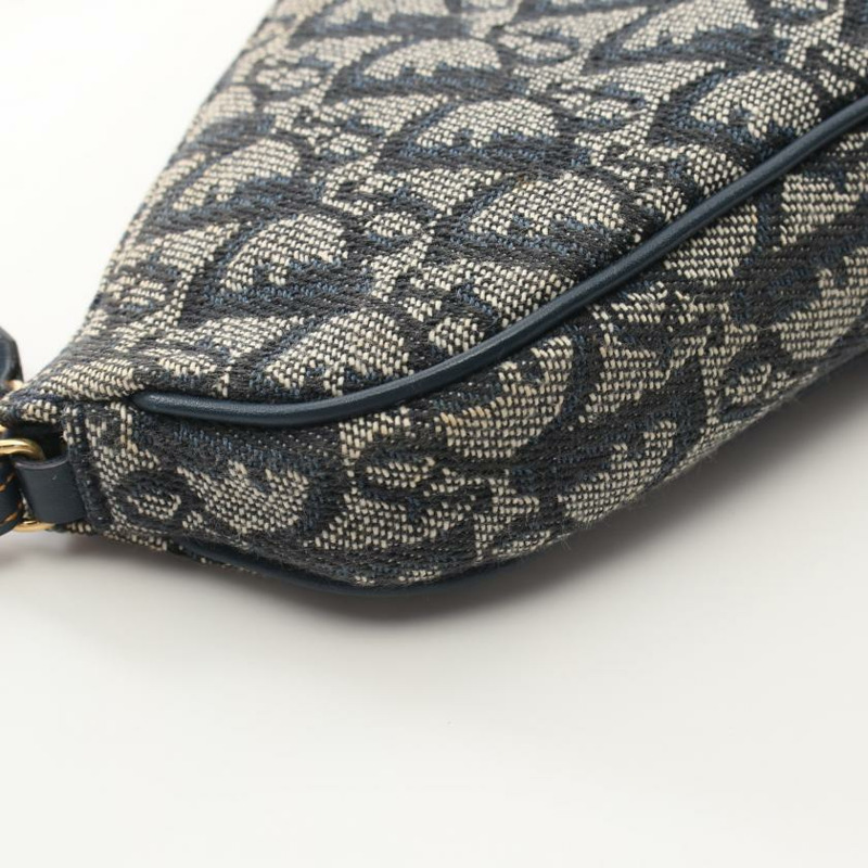 【日本直送】 中古Christian Dior[B]Saddle Bag Trotter 帆佈單肩包 真皮 米色 海軍藍-5