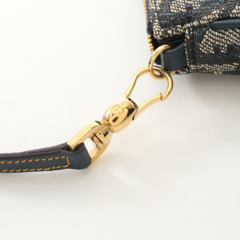 【日本直送】 中古Christian Dior[B]Saddle Bag Trotter 帆佈單肩包 真皮 米色 海軍藍-6