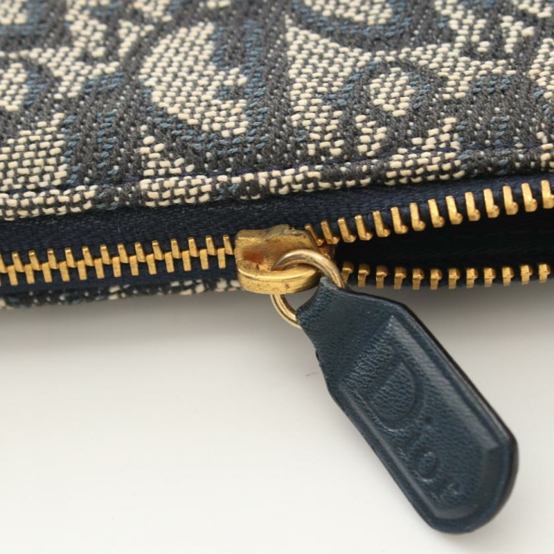 【日本直送】 中古Christian Dior[B]Saddle Bag Trotter 帆佈單肩包 真皮 米色 海軍藍-7