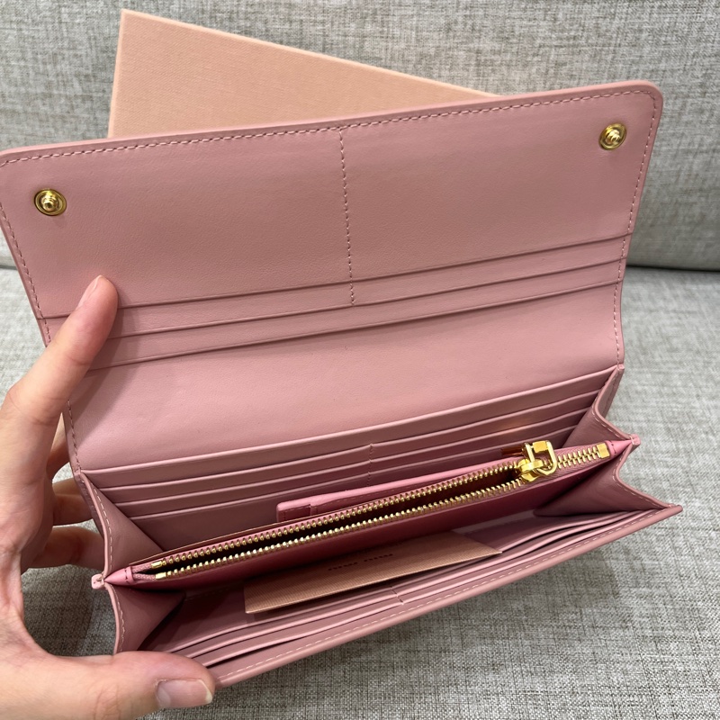 miu miu BOW 撞色蝴蝶結飾小牛皮證件夾長夾(粉)-1