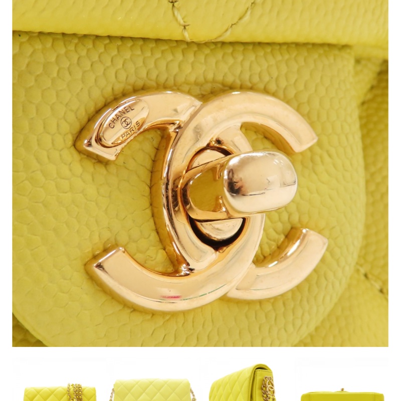 新款香奈兒23C檸檬黃🍋荔枝皮金釦 魚子醬紋mini COCO /23C Neon Yellow Caviar Coco Mini Flap Bag-2