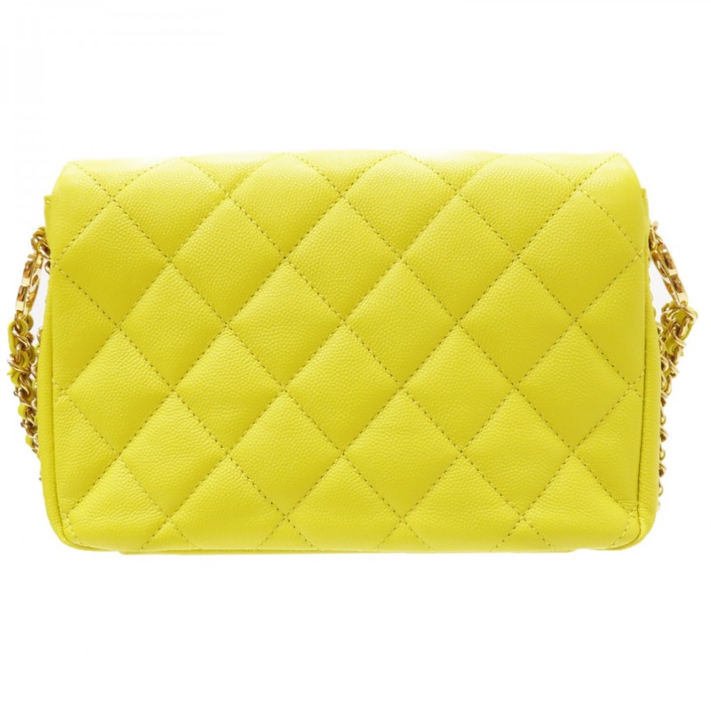 新款香奈兒23C檸檬黃🍋荔枝皮金釦 魚子醬紋mini COCO /23C Neon Yellow Caviar Coco Mini Flap Bag-7