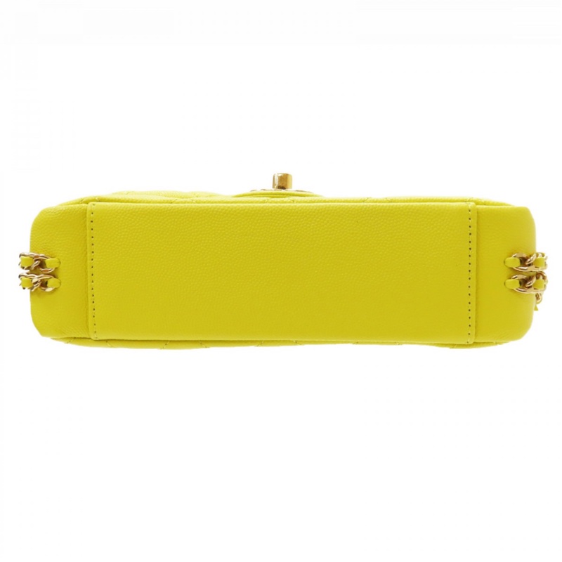 新款香奈兒23C檸檬黃🍋荔枝皮金釦 魚子醬紋mini COCO /23C Neon Yellow Caviar Coco Mini Flap Bag-8