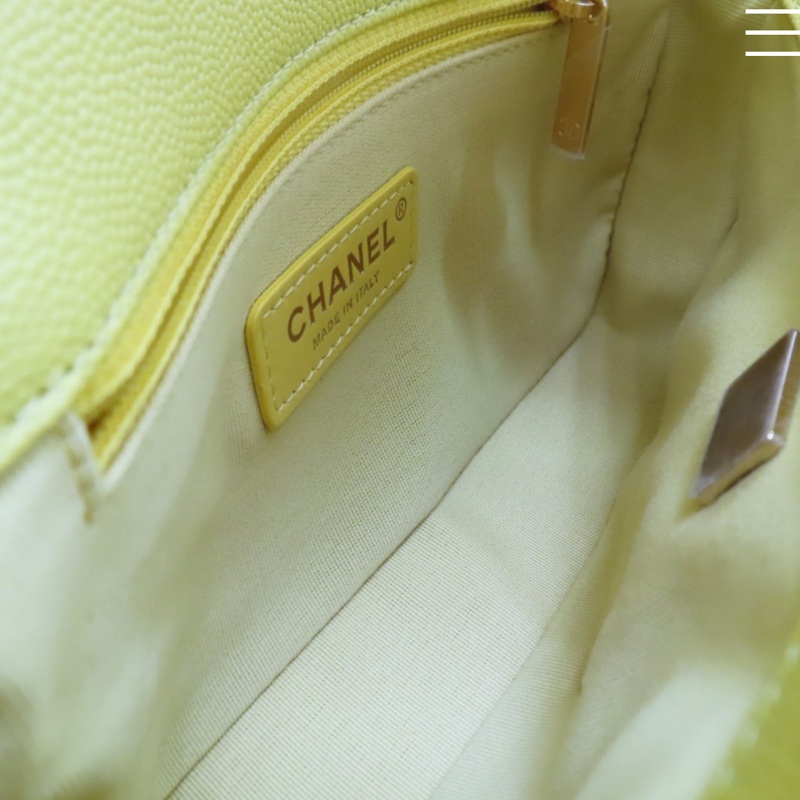 新款香奈兒23C檸檬黃🍋荔枝皮金釦 魚子醬紋mini COCO /23C Neon Yellow Caviar Coco Mini Flap Bag-11