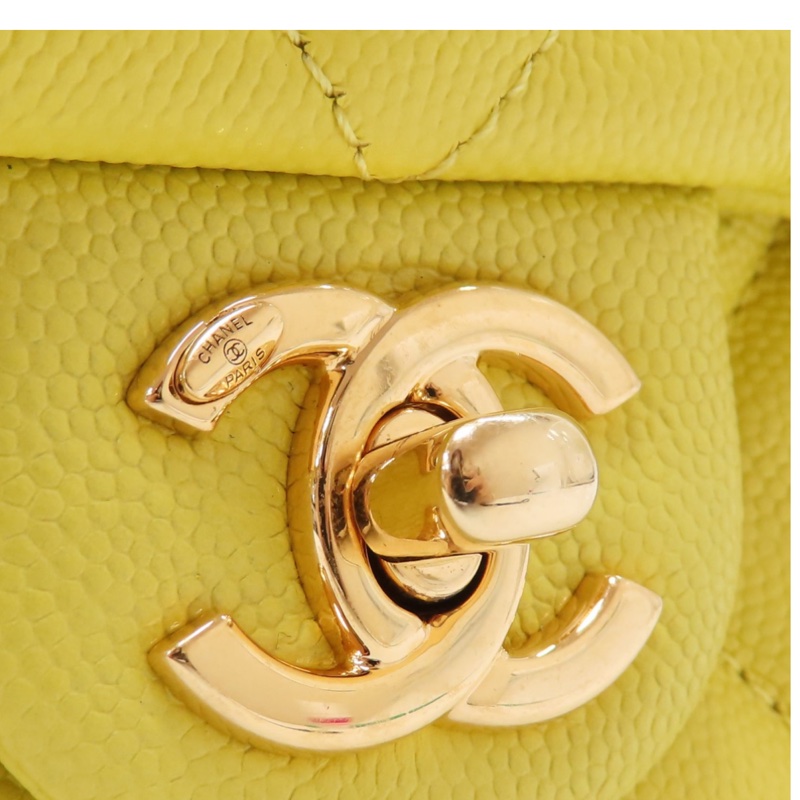 新款香奈兒23C檸檬黃🍋荔枝皮金釦 魚子醬紋mini COCO /23C Neon Yellow Caviar Coco Mini Flap Bag-20