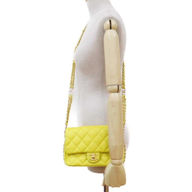 新款香奈兒23C檸檬黃🍋荔枝皮金釦 魚子醬紋mini COCO /23C Neon Yellow Caviar Coco Mini Flap Bag-21