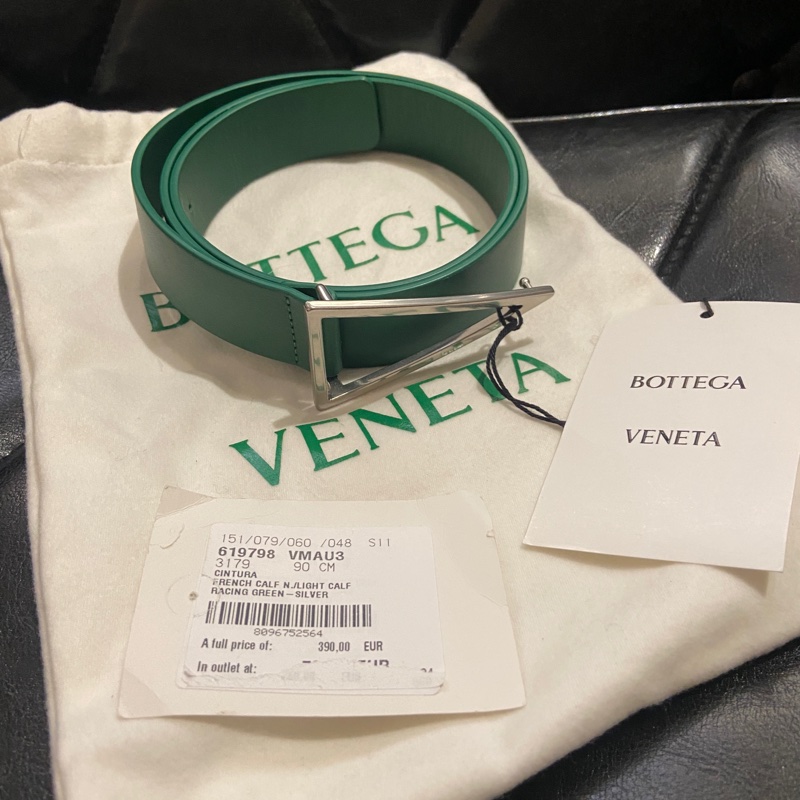 BV Bottega Veneta 男士三角皮帶 經典bv綠 85cm跟90cm各1條-0