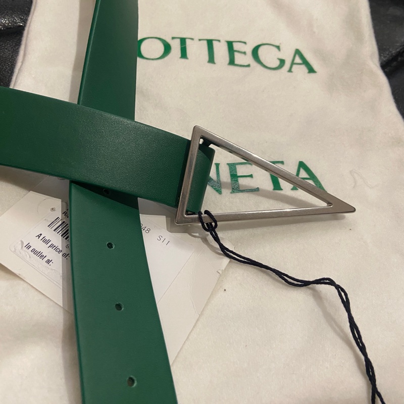 BV Bottega Veneta 男士三角皮帶 經典bv綠 85cm跟90cm各1條-2