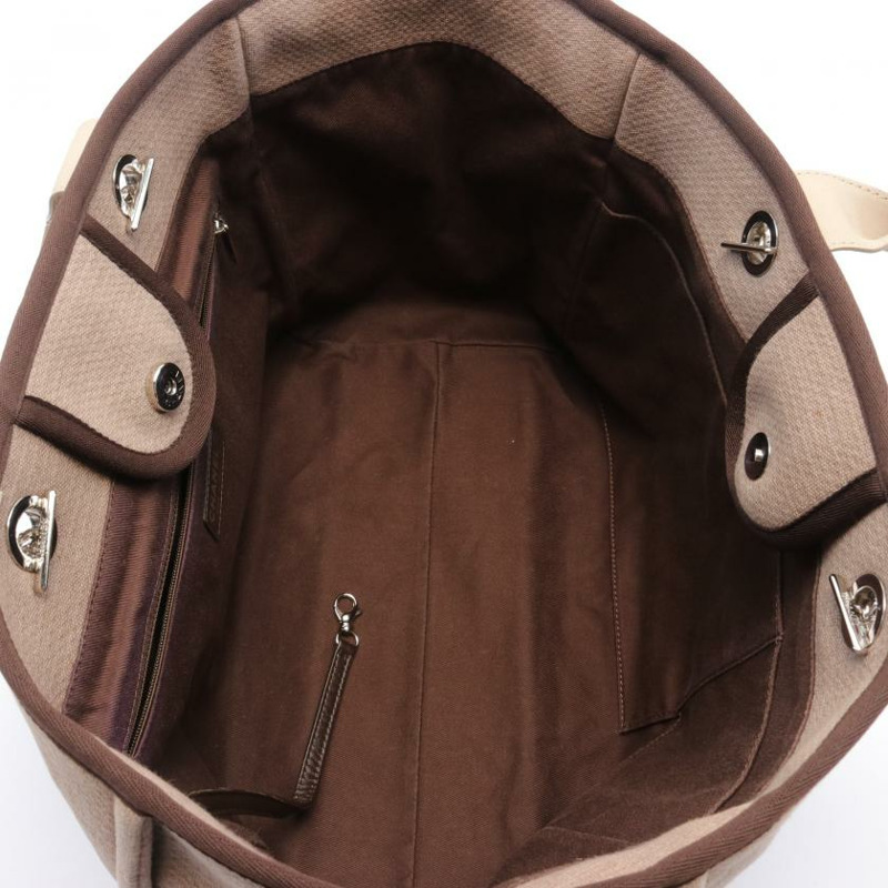 【日本直送】 中古CHANEL[B]Deauville 鏈條肩包 帆布托特包 真皮 米色 棕色 銀色五金-2