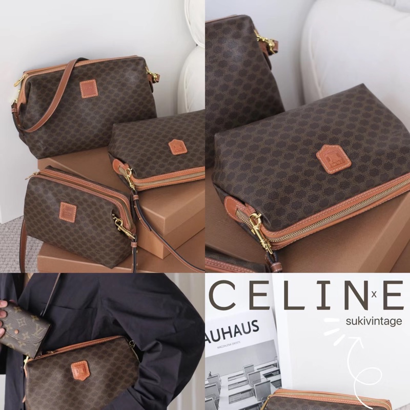 全新未使用的閒置品 Celine vintage焦糖棕雲朵包手拿斜背包-1