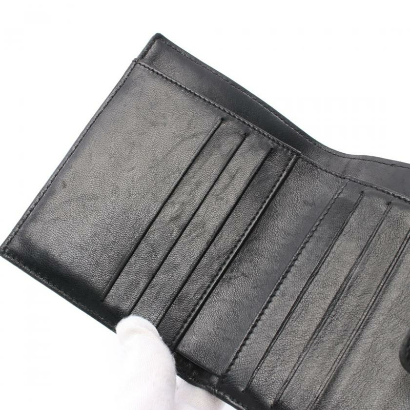 【日本直送】 中古CHANEL[B]Icon Line 對折錢包 雙子母扣錢包 小羊皮 黑色 金色五金-5