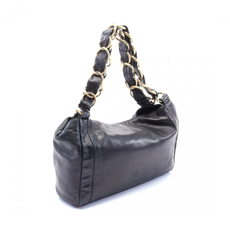 【日本直送】 中古CHANEL[B]雙C標誌 鏈條單肩包 鏈條手提包 小羊皮 黑色 黃金五金-1