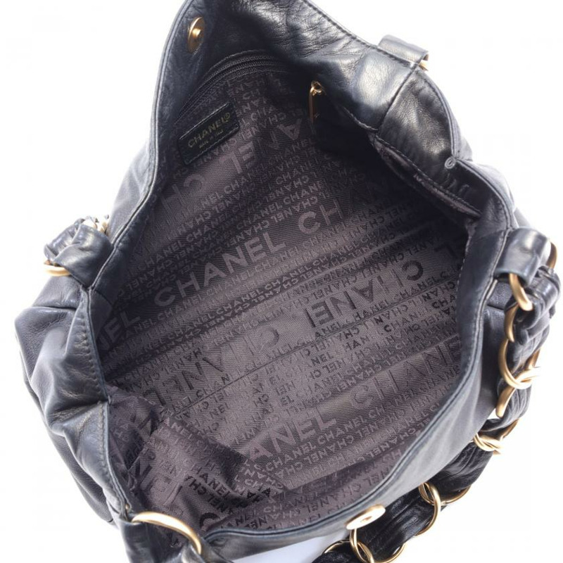 【日本直送】 中古CHANEL[B]雙C標誌 鏈條單肩包 鏈條手提包 小羊皮 黑色 黃金五金-2