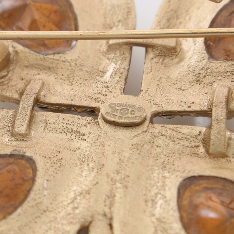 【日本直送】 中古CHANEL[B]胸針 四葉草 鍍金 釘珠 萊茵石 金色 透明 01C-2