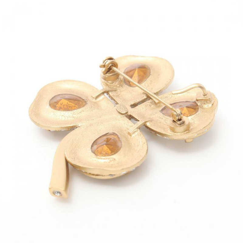 【日本直送】 中古CHANEL[B]胸針 四葉草 鍍金 釘珠 萊茵石 金色 透明 01C-3