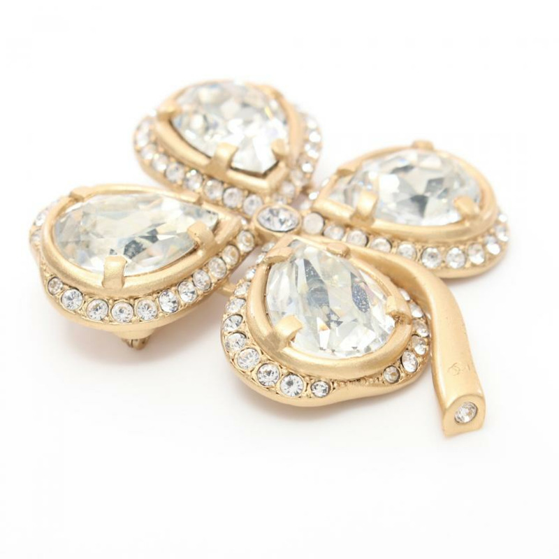 【日本直送】 中古CHANEL[B]胸針 四葉草 鍍金 釘珠 萊茵石 金色 透明 01C-4