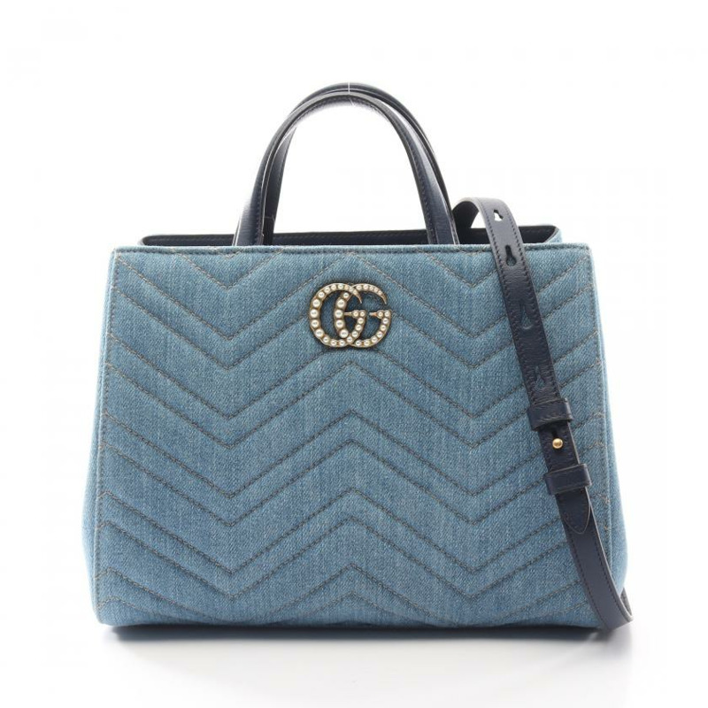 【日本直送】 中古GUCCI[A]GG Marmont 手提包 丹寧布 真皮 淺藍色 藍色 兩用款-0