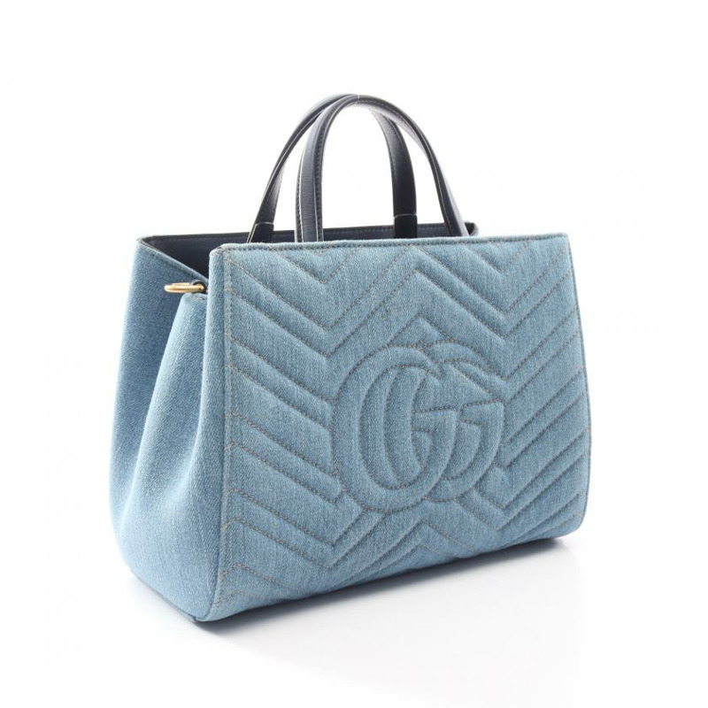 【日本直送】 中古GUCCI[A]GG Marmont 手提包 丹寧布 真皮 淺藍色 藍色 兩用款-1
