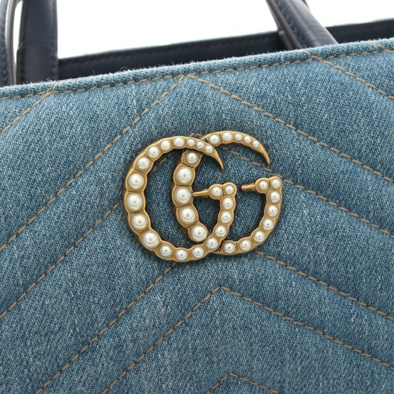 【日本直送】 中古GUCCI[A]GG Marmont 手提包 丹寧布 真皮 淺藍色 藍色 兩用款-6