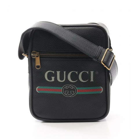 【日本直送】 中古GUCCI[A]Gucci印花 真皮肩包 黑色 多彩色