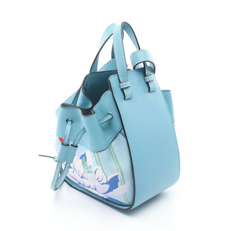 【日本直送】 中古LOEWE[AB]LOEWE × Paula's Ibiza HAMMOCK 巾著包 迷你 真皮帆布手提包 淺藍色 多彩色 兩用款-1