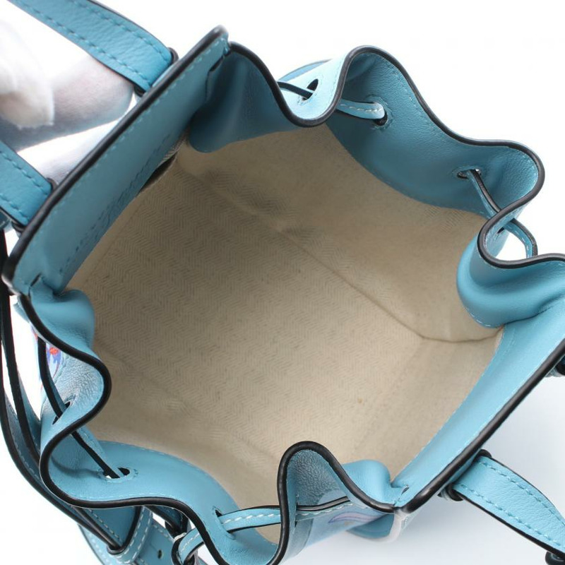 【日本直送】 中古LOEWE[AB]LOEWE × Paula's Ibiza HAMMOCK 巾著包 迷你 真皮帆布手提包 淺藍色 多彩色 兩用款-2